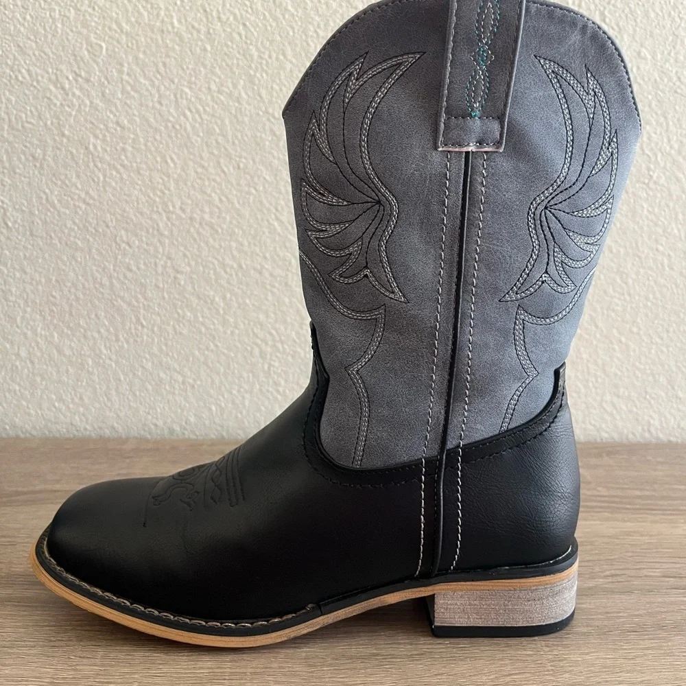 Vodvob Unisex Kids Boots 3 Black/blue Zip Pull on Western Rodeo Cowboy Cowgirl
